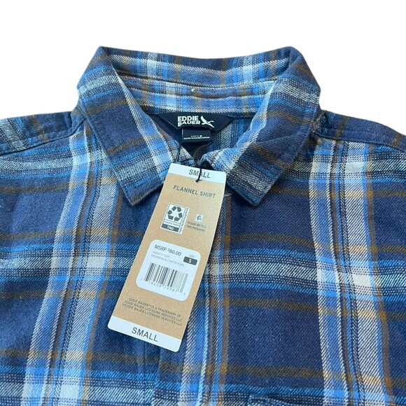Men's NWT Eddie Bauer Long Sleeve Blue Canyon Plaid Flannel Shirt Size Small‎ - Picture 6 of 7